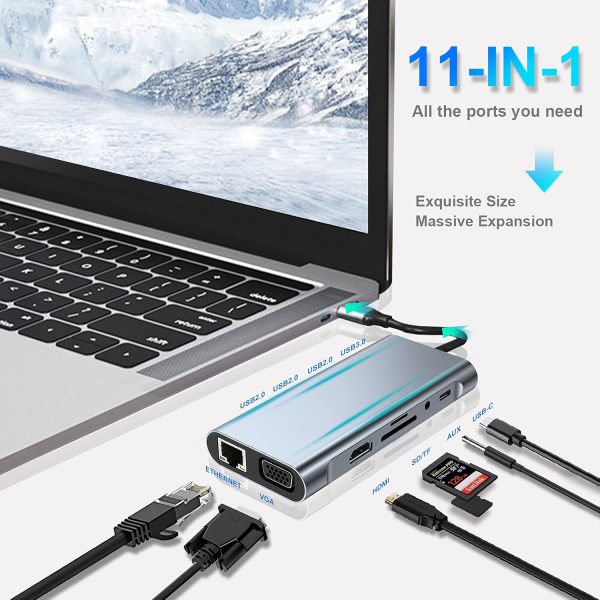 11 in 1 USB Hub 11 In 1 Type C Hub For Mac Mini, Windows PC, Macbook, Laptop & Android