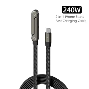 240W USB-C Fast Charging Cable with Integrated Metal Phone Stand